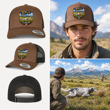 berretto setter inglese in ferma lo stilista con patch effetto ricamo 3D e nome personalizzato ricamato